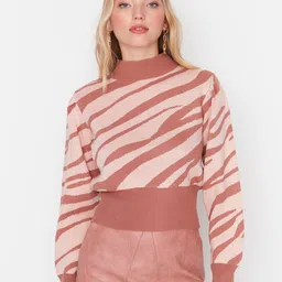 Trendyol Striped Mock Collar Acrylic Pullover-image-94