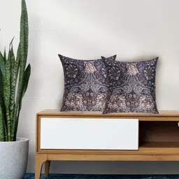 Tasseled Home Gold-Toned & Navy Blue 2 Pcs Ethnic Motifs Velvet Square Cushion Covers-image-88