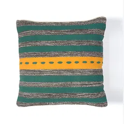 HABERE INDIA Green & Yellow Striped Square Cushion Covers-image-35