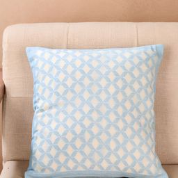 Fabindia Blue & White Geometric Cotton Square Cushion Cover-image-79