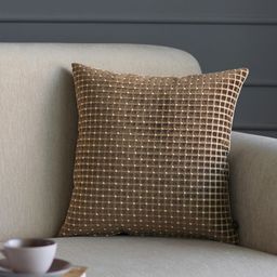 GM Brown & Beige Set of Single Checked Square Cushion Cover-11