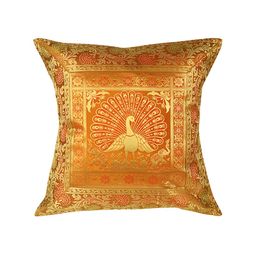 Lal Haveli Gold-Toned & Orange Floral Printed Square Cushion Cover-image-67