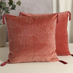 India Circus by Krsnaa Mehta Pink Embroidered Velvet Square Cushion Cover-46