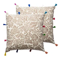Contrast Living Brown & White 2 Pieces Floral Cotton Square Cushion Covers-image-95