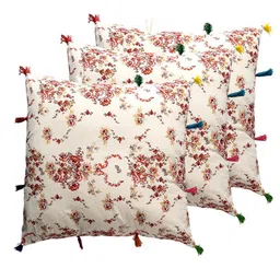 Contrast Living White & Red 3 Pieces Ethnic Motifs Square Cotton Cushion Covers-image-28