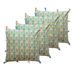 Contrast Living Beige & Green 4 Pieces Ethnic Motifs Cotton Square Cushion Covers-image-85