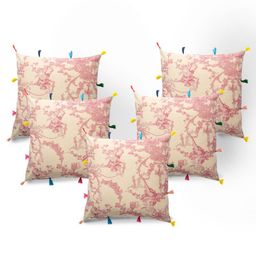 Contrast Living Beige & Pink 5 Pieces Floral Cotton Square Cushion Covers-picture-19