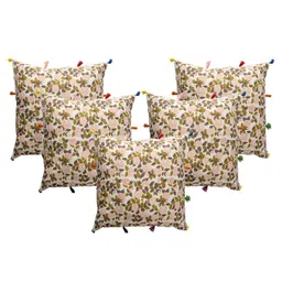Contrast Living Pink & Green 5 Pieces Floral Cotton Square Cushion Covers-picture-34