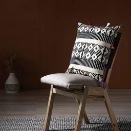 Contrast Living Beige & Black Ethnic Motifs Square Cotton Cushion Cover-17