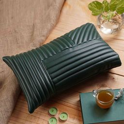 Folkstorys Green Rectangle Faux Leather Cushion Cover-53