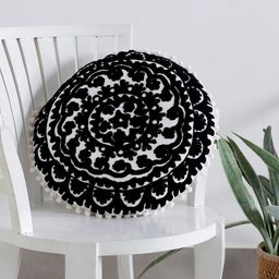 HANDICRAFT PALACE Black & White Embroidered Cotton Round Cushion Cover-image-46