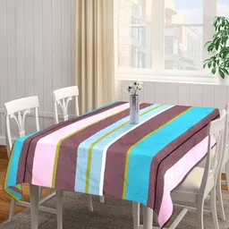 Arrabi  Blue & Brown Striped   8 Seater Rectangle Table Cover-29