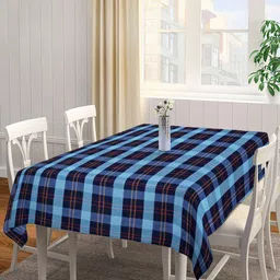 Arrabi Blue & Brown Checked 6 Seater Table Cover-55