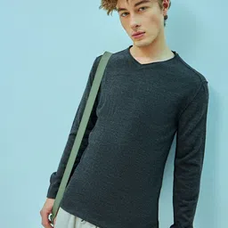 Bewakoof Grey V-Neck Long Sleeves Acrylic Flat Knit Pullover Sweater-image-65
