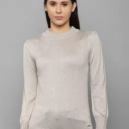 Allen Solly Woman Women Grey Solid Cotton Pullover Sweater-image-48
