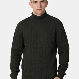 t-base Men Green Cable Knit Cotton Pullover Sweater-image-64