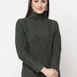 Club York Women Olive Green Cable Knit Pullover-picture-19