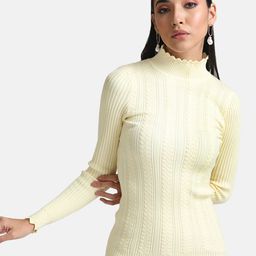 Kazo Women Yellow Cable Knit Pullover-image-63