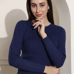 NoBarr Cable Knit Round Neck Acrylic Pullover-image-20