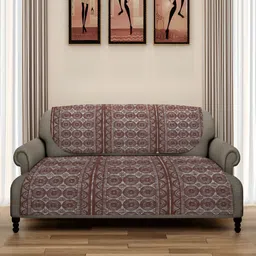 ROMEE Coffee Brown 6 Pieces Floral Printed 5-Seater Sofa Cover-picture-30