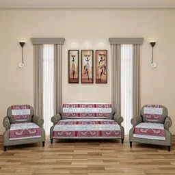 Aura Maroon & Beige Printed Polyester Sofa Cover-image-75