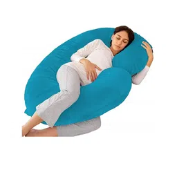 Pum Pum Unisex Blue Solid C Shape Maternity Hollow Fiber Pillow with Removable Zip Cover-17