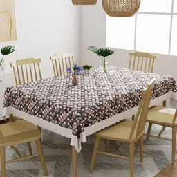 DREAM WEAVERZ Grey & White Printed 6 Seater Rectangular Table Cover-8