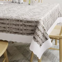 DREAM WEAVERZ Grey & Brown Printed 6 Seater Rectangular Table Cover-2