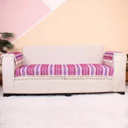 STITCHNEST Purple & Mauve Self Design Jacquard Sofa Cover-image-28