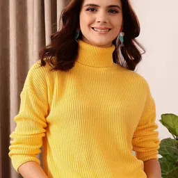 STREET 9 Yellow Ribbed Turtle Neck Acrylic Pullover Sweater-image-77