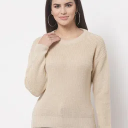 Club York Women Beige Ribbed Pullover Sweater-picture-16