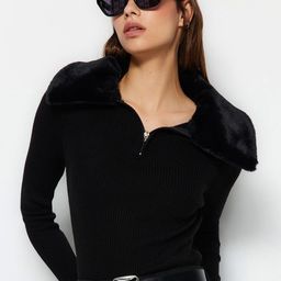 Trendyol Ribbed Acrylic Half Zipper Pullover-image-14