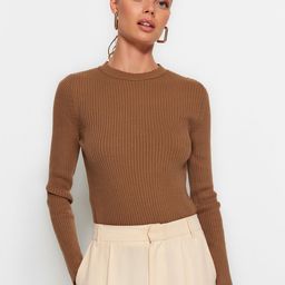 Trendyol Women Brown Ribbed Acrylic Pullover Sweater-45