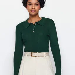 Trendyol Ribbed Shirt Collar Acrylic Pullover Sweater-52