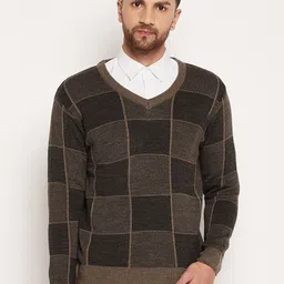 Duke Men Brown & Black Checked Pullover-picture-19