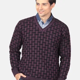 aarbee Men Pink & Black Checked Pullover-image-10