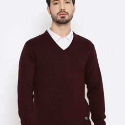 Duke Men Maroon & Grey Checked Checked Pullover-picture-6