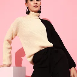 STREET 9 Women Acrylic Colourblocked Pullover-image-37