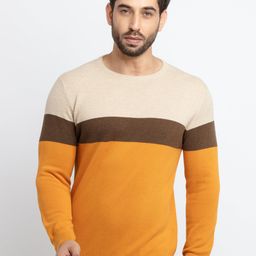 Status Quo Men Mustard & Off White Colourblocked Cotton Pullover Sweater-picture-32