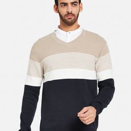 METTLE Striped V-Neck Cotton Pullover-picture-16