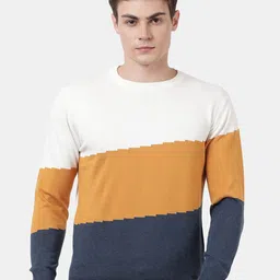t-base Men Yellow & Blue Colourblocked Pullover-image-53