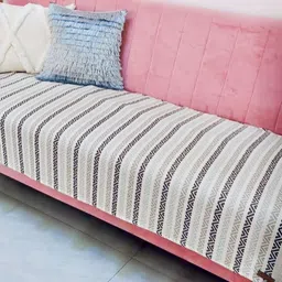 THROWPILLOW Off White & White Printed Polyester 1 Piece Sofa Cover-47