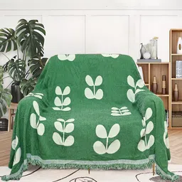 Cortina Green & White Printed Polyester 1 Piece Sofa Cover-image-45