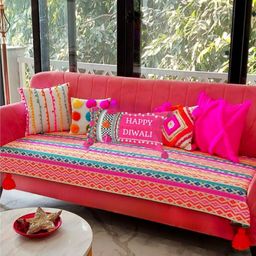 THROWPILLOW Multicoloured Printed Polyester 1 Piece Sofa Cover-12