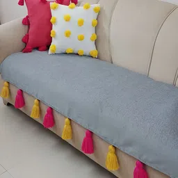 THROWPILLOW Grey & Pink Anti Slip Tassels Sofa Cover-picture-38