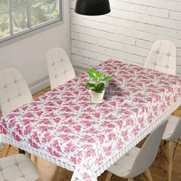 Kuber Industries Cream & Pink Floral Printed Table Cover-28