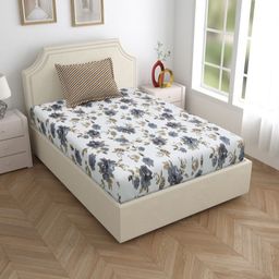 Salona Bichona Grey & Brown Floral 180 TC Pure Cotton Single Bedsheet with 1 Pillow Cover-image-19