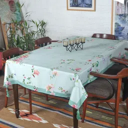 ZEBA Green & Peach Floral Printed Rectangle Shaped Table Cover-28