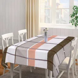 Arrabi Brown & White Checked 6-Seater Table Cover-8