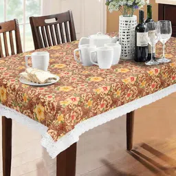Dakshya Industries Beige & Red Floral Printed 6-Seater Table Cover-10
